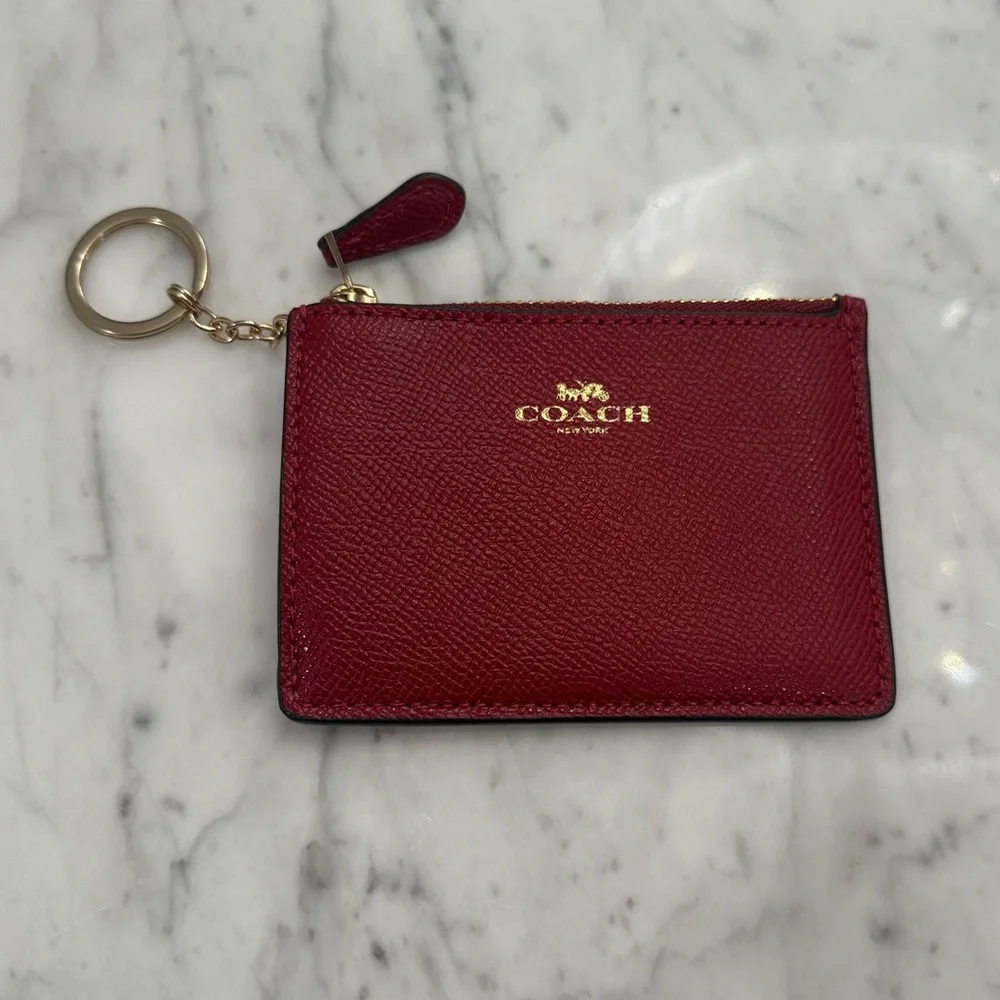 ❤️SOLD❤️ EXCELLENT NEW Coach Leather Mini Skinny ID Case Red Leather Key Pouch - Picture 2 of 7